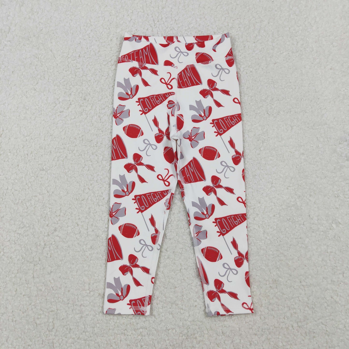 10.27 RTS NO MOQ （In stock）P0846 Baby Girls Red Bows Footballs Go Team Yoga Active Legging Pants Bottom