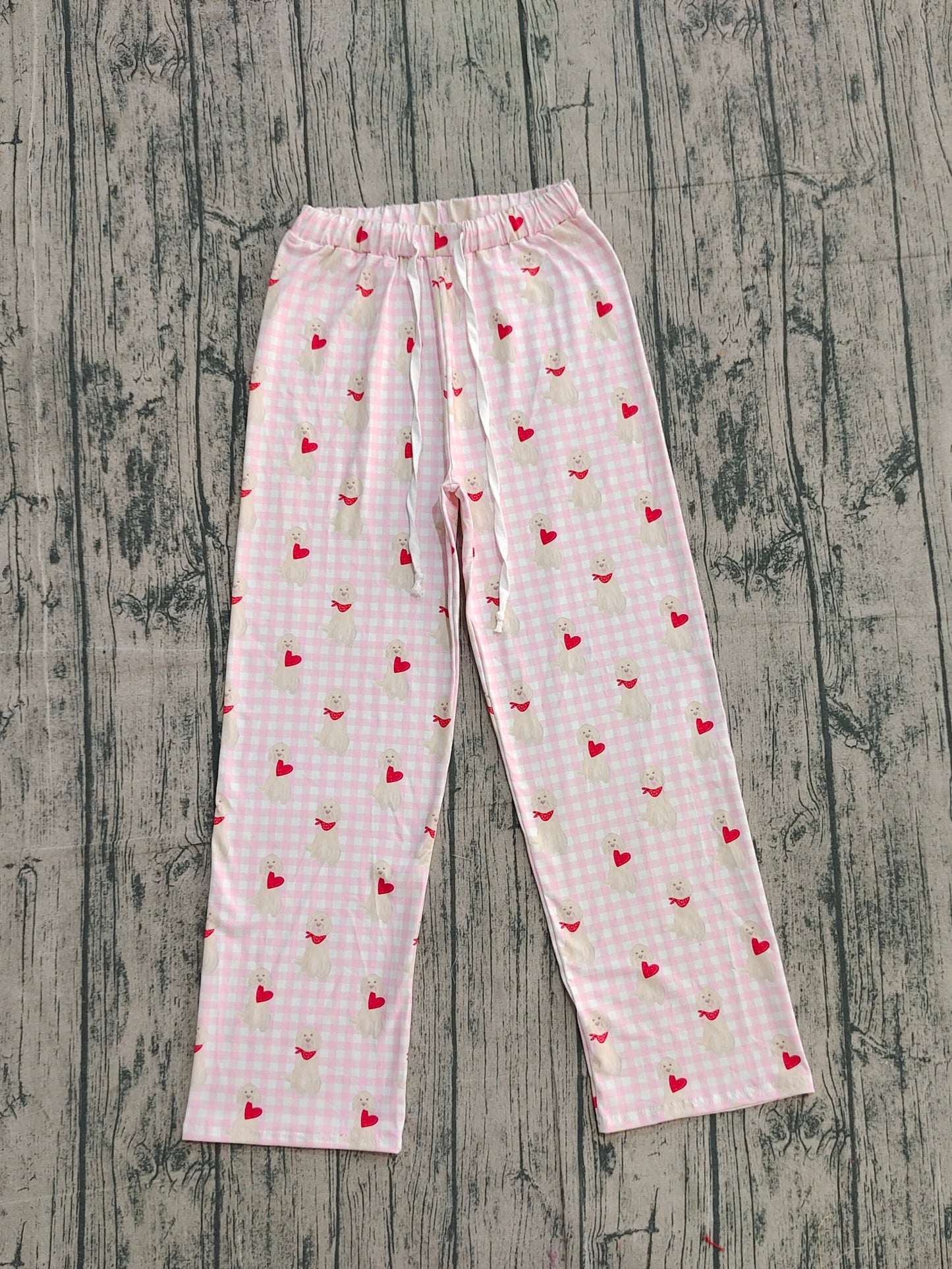 10.3 P0849 Sample No Moq Adult Women Checked Dogs Hearts Valentine Pants With Belt
