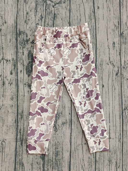 9.30 P0875 Sample No Moq Baby Boys Khaki Purple Camo Baseballs Team Pockets Pants