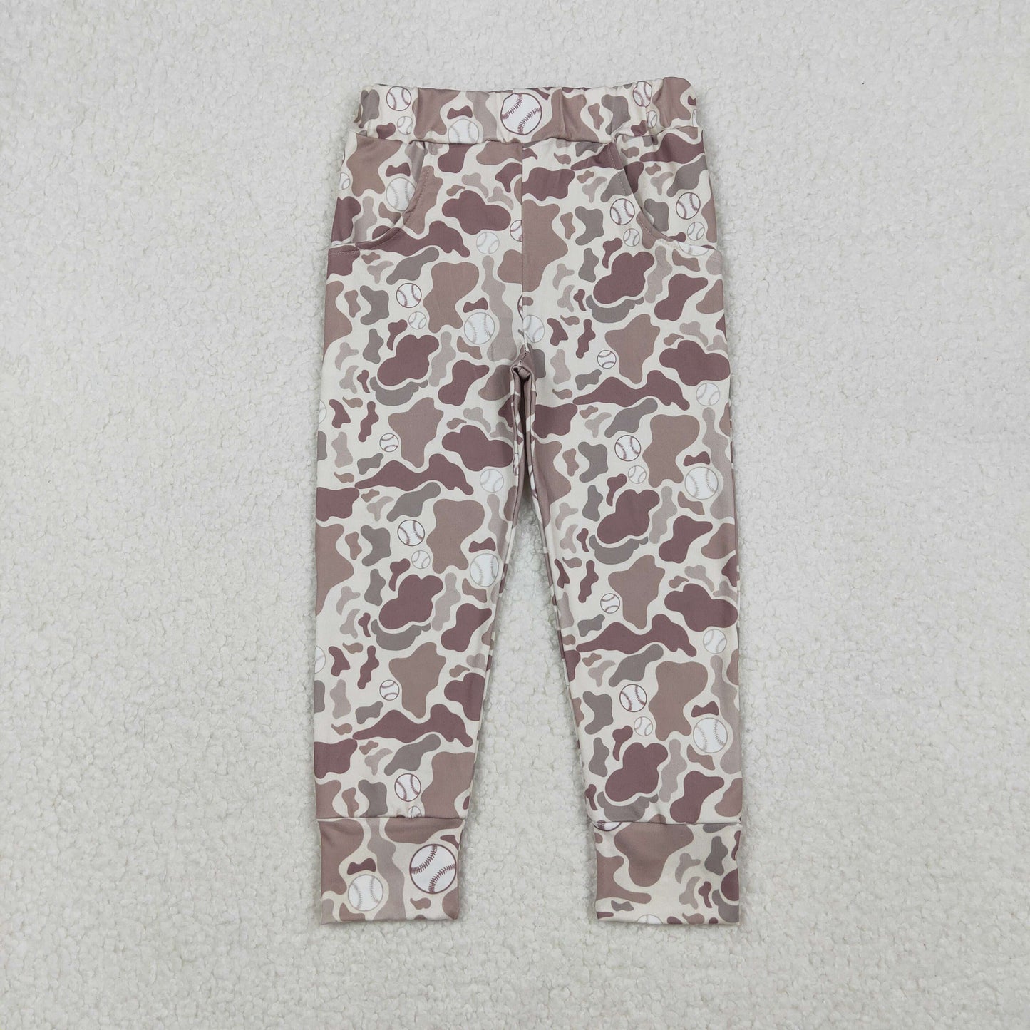 10.27 RTS NO MOQ （In stock）P0875 Baby Boys Pants Baby Boys Khaki Camo Baseballs Team Pockets Leggings Pant Bottom