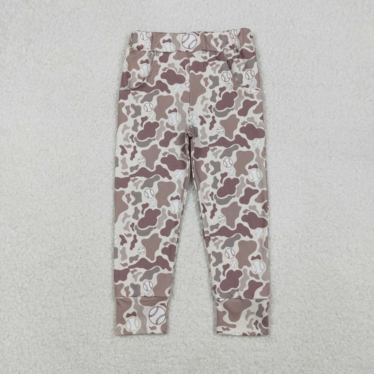10.27 RTS NO MOQ （In stock）P0875 Baby Boys Pants Baby Boys Khaki Camo Baseballs Team Pockets Leggings Pant Bottom