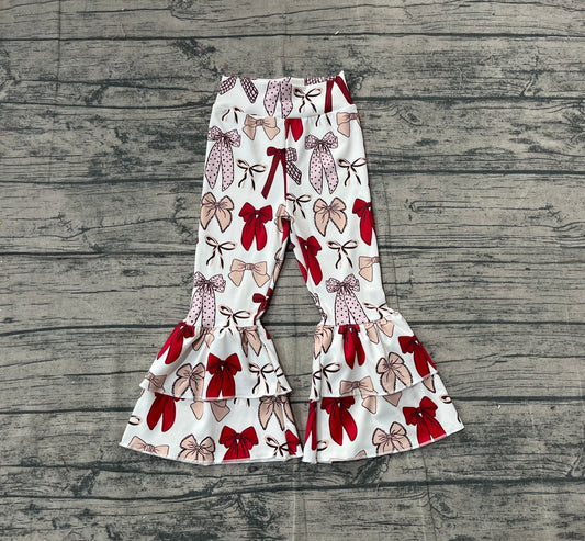11.10 P0885 Sample No Moq Yoga fabric Baby Girls Red Bows Yoga Ruffle Bell Bottom Pants