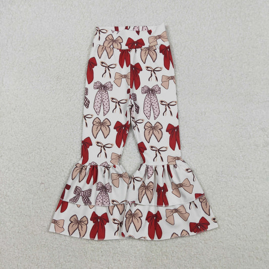 12.3 RTS NO MOQ （In stock）P0885 Baby Girls Red Bows Yoga Active Ruffle Bell Bottom Pants