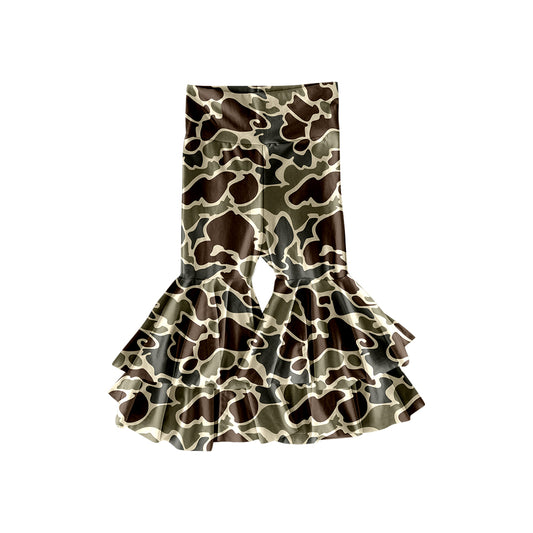 9.29 P0888 Pre order No Moq Yoga  fabric Baby Girls Brown Olive Camo Yoga Bell Bottom Pants