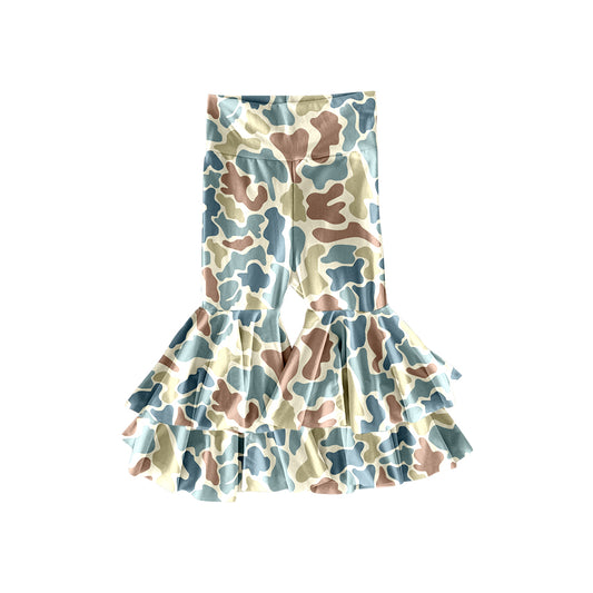 9.29 P0892 Pre order No Moq Yoga  fabric Baby Girls Yellow Blue Camo Yoga Bell Bottom Pants