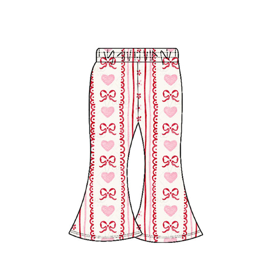 9.30 P0894 Pre order No Moq Yoga fabric Baby Girls Pink Bows Hearts Flowers Stripe Valentine Bell Bottom Pants