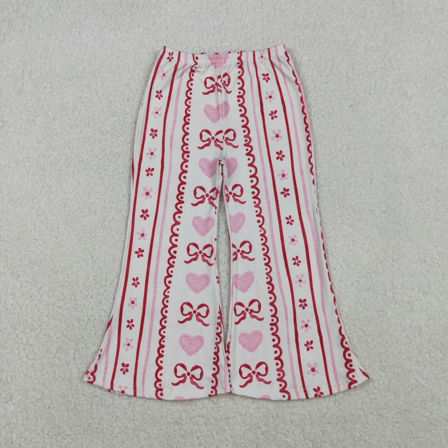 10.29 RTS NO MOQ （In stock）P0894 Baby Girls Bows Hearts Flowers Stripe Valentine Flare Pants Bottom