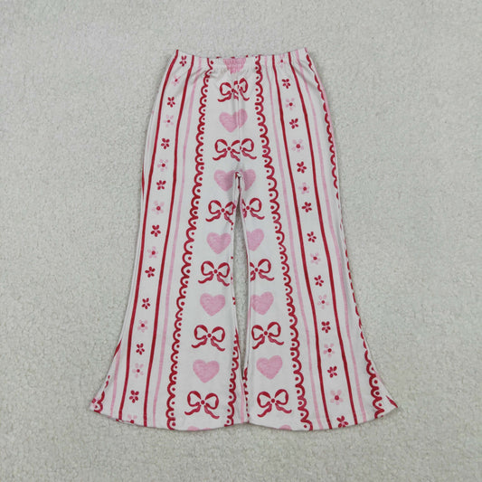 10.29 RTS NO MOQ （In stock）P0894 Baby Girls Bows Hearts Flowers Stripe Valentine Flare Pants Bottom