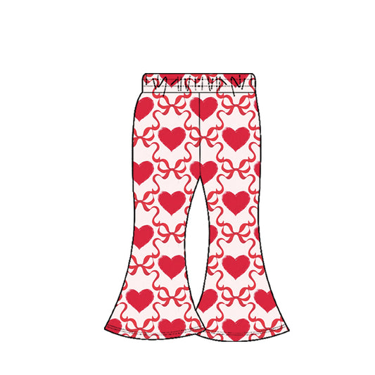 9.30 P0895 Pre order No Moq Yoga fabric Baby Girls Red Bows Hearts Checked Valentine Bell Bottom Pants