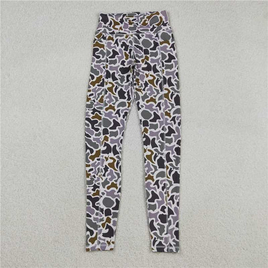 11.26 RTS NO MOQ （In stock）P0897 Adult Women Southern Lavender Camo Yoga Active Legging Pants Bottom
