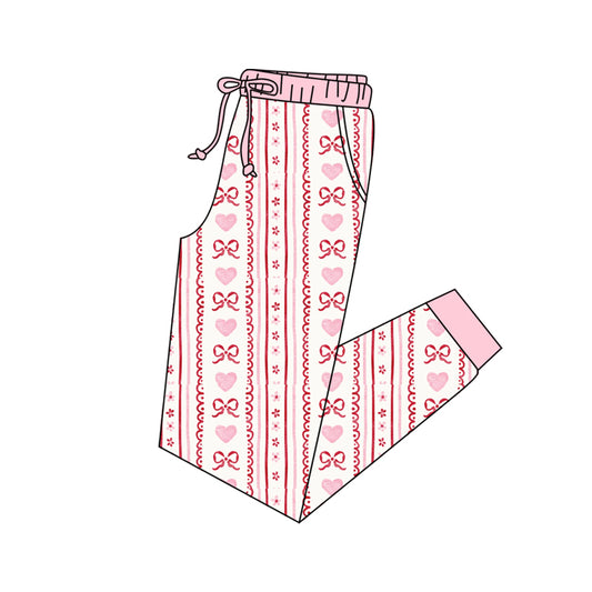 10.13 P0900 Pre order No Moq Adult Women Pink Bows Hearts Stripe Valentine Pockets Jogger Pants