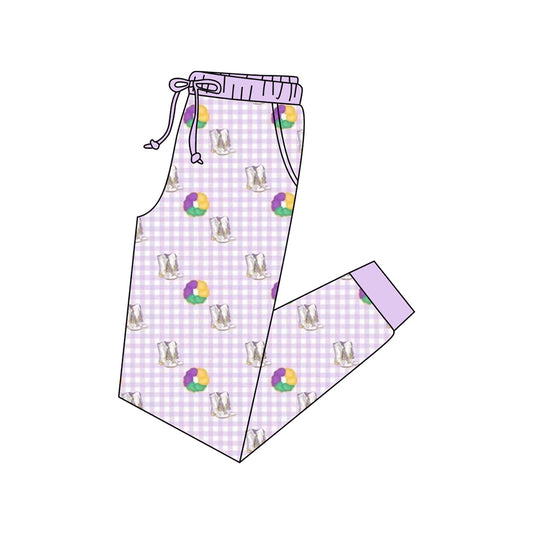 10.13 P0902 Pre order No Moq Adult Women Mardigras Boots Donuts Checked Pockets Jogger Pants