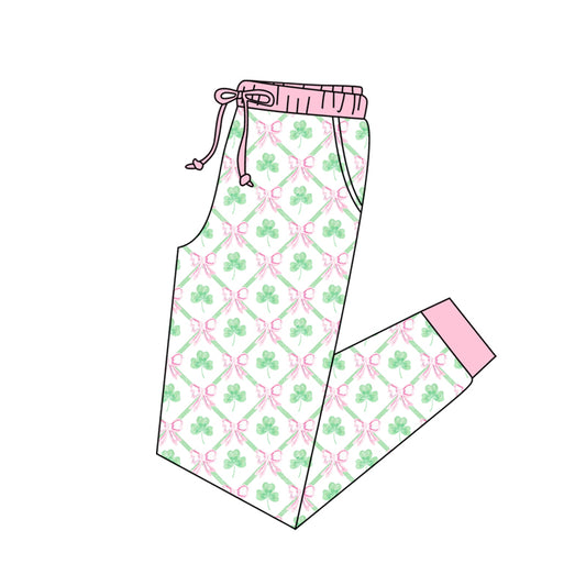 10.13 P0904 Pre order No Moq Adult Women Bows Clovers Checked St Patrick Pockets Jogger Pants