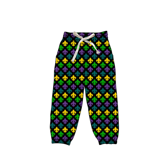 10.15 P0908 Pre order No Moq Yoga fabric Baby Girls Mardigras Anchors Plaid Pockets Yoga Jogger Pants