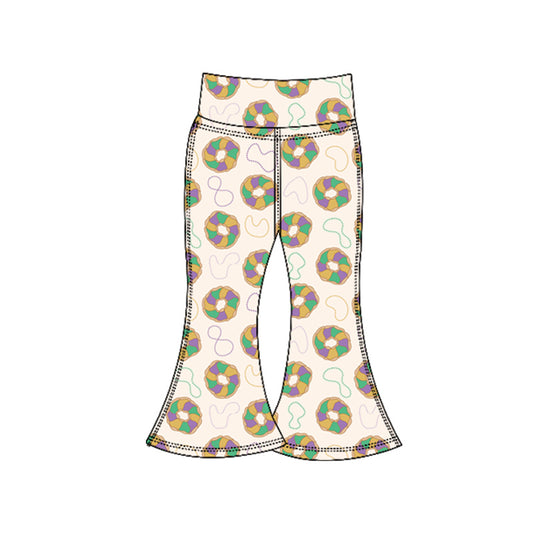 10.20 P0935 Pre order No Moq Yoga fabric Baby Girls Mardigras Donuts Lights Yoga Bell Bottom Pants