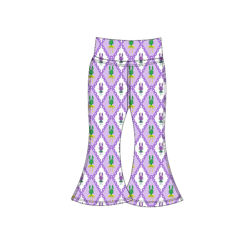 10.20 P0936 Pre order No Moq Yoga fabric Baby Girls Mardigras Crayfishes Checked Yoga Bell Bottom Pants