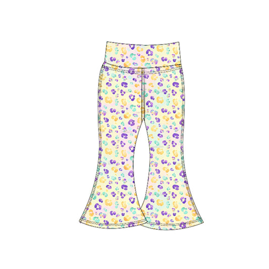 10.20 P0937 Pre order No Moq Yoga fabric Baby Girls Mardigras Leopard Yoga Bell Bottom Pants