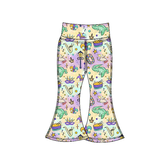 10.20 P0938 Pre order No Moq Yoga fabric Baby Girls Mardigras Anchors Crocodiles Yoga Bell Bottom Pants