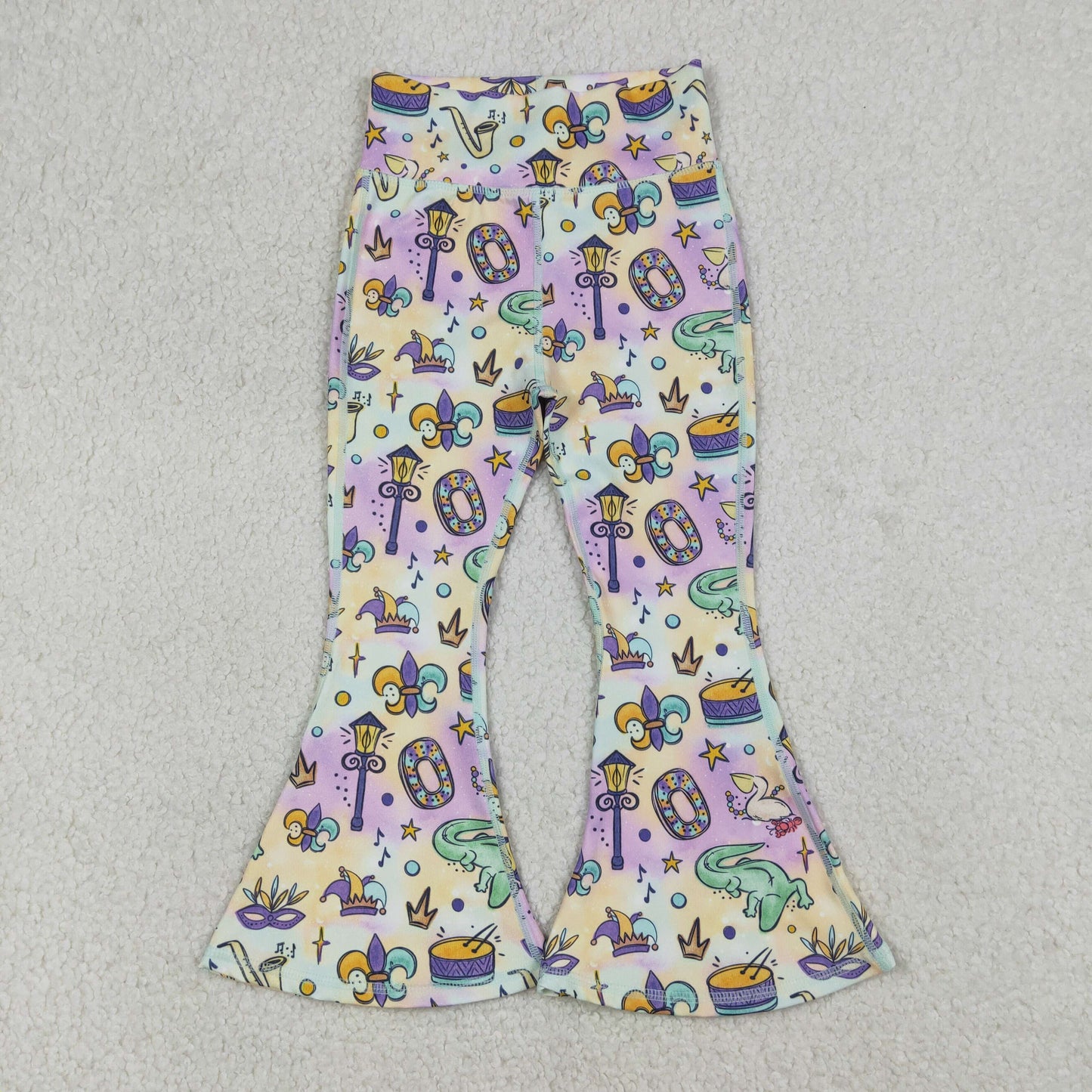1.8 RTS NO MOQ （In stock）P0938 Baby Girls Mardigras Anchors Crocodiles Yoga Active Bell Bottom Pants