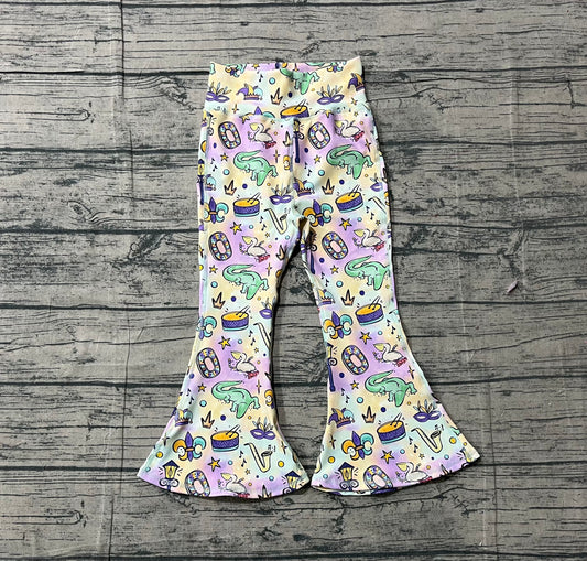 12.20 P0938 Sample No Moq Yoga fabric Baby Girls Mardigras Anchors Crocodiles Yoga Bell Bottom Pants