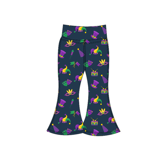 10.20 P0939 Pre order No Moq Yoga fabric Baby Girls Mardigras Anchors Masks Yoga Bell Bottom Pants