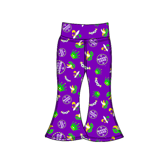 10.20 P0940 Pre order No Moq Yoga fabric Baby Girls Mardigras Anchors Masks Yoga Bell Bottom Pants