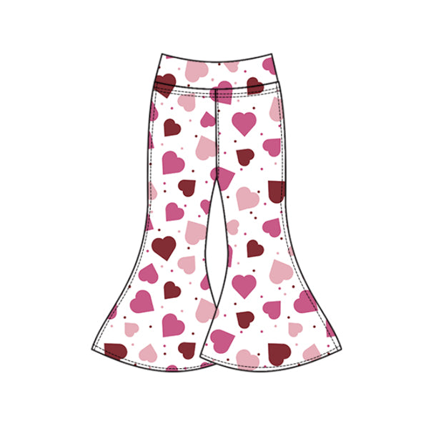 10.21 P0942 Pre order No Moq Yoga fabric Baby Girls Pink Hearts Polka Dots Yoga Bell Bottom Pants