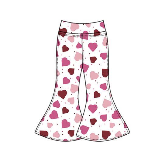 10.21 P0942 Pre order No Moq Yoga fabric Baby Girls Pink Hearts Polka Dots Yoga Bell Bottom Pants