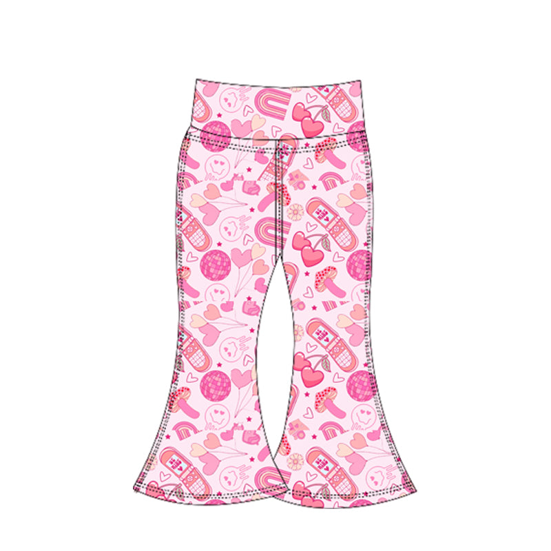 11.4 P0955 Pre order No Moq Yoga fabric Baby Girls Hearts Balloons Valentine Yoga Bell Bottom Pants