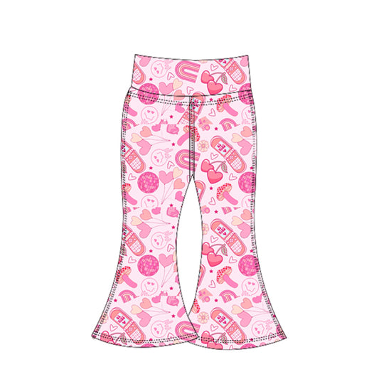 11.4 P0955 Pre order No Moq Yoga fabric Baby Girls Hearts Balloons Valentine Yoga Bell Bottom Pants