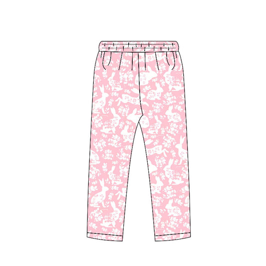 11.6 P0960 Pre order No Moq Baby Girls Pink Flowers Rabbits Easter Legging Pants Bottoms