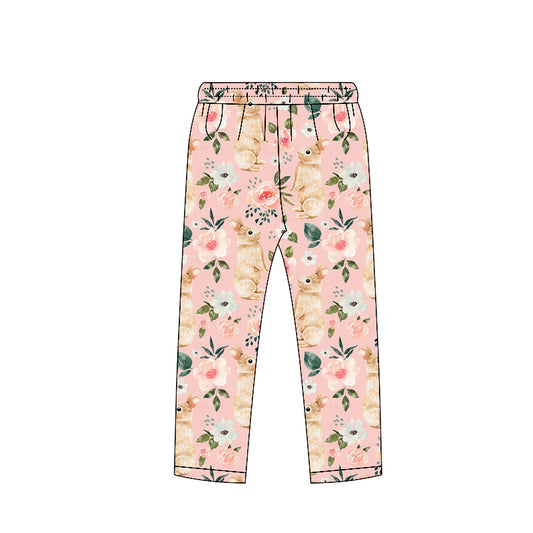 11.6 P0962 Pre order No Moq Baby Girls Pink Flowers Rabbits Easter Legging Pants Bottoms