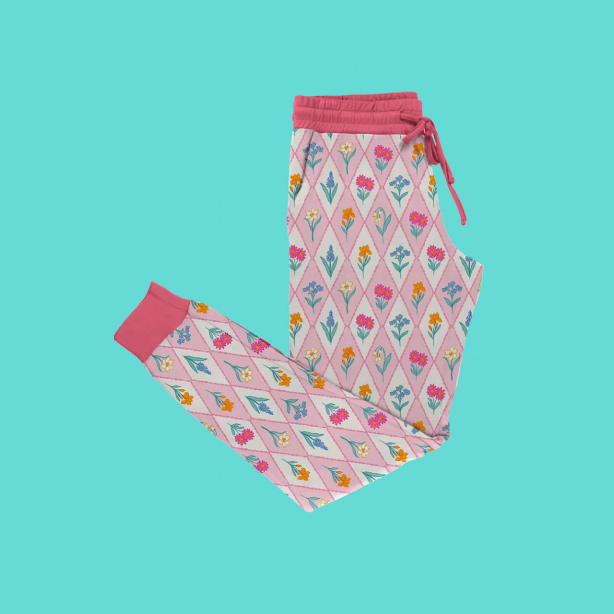 11.11 P0966 Pre order No Moq Adult Women Flowers Checked Pockets Jogger Pants Bottoms