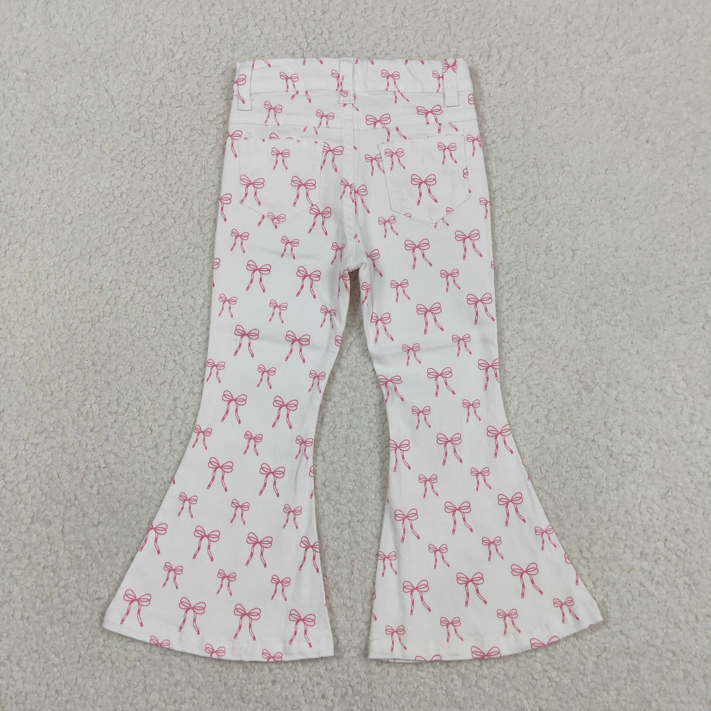P1042 RTS NO MOQ （In stock ）Baby Girls Pink Bows Denim Pockets Bell Bottom Pants