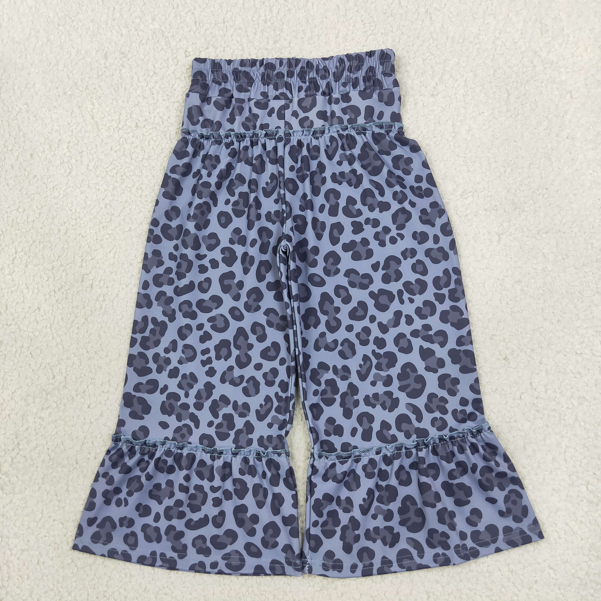 RTS NO MOQ （In stock）yoga fabric P1055 Baby Girls Grey Leopard Yoga Active Ruffle Flare Pants Bottom