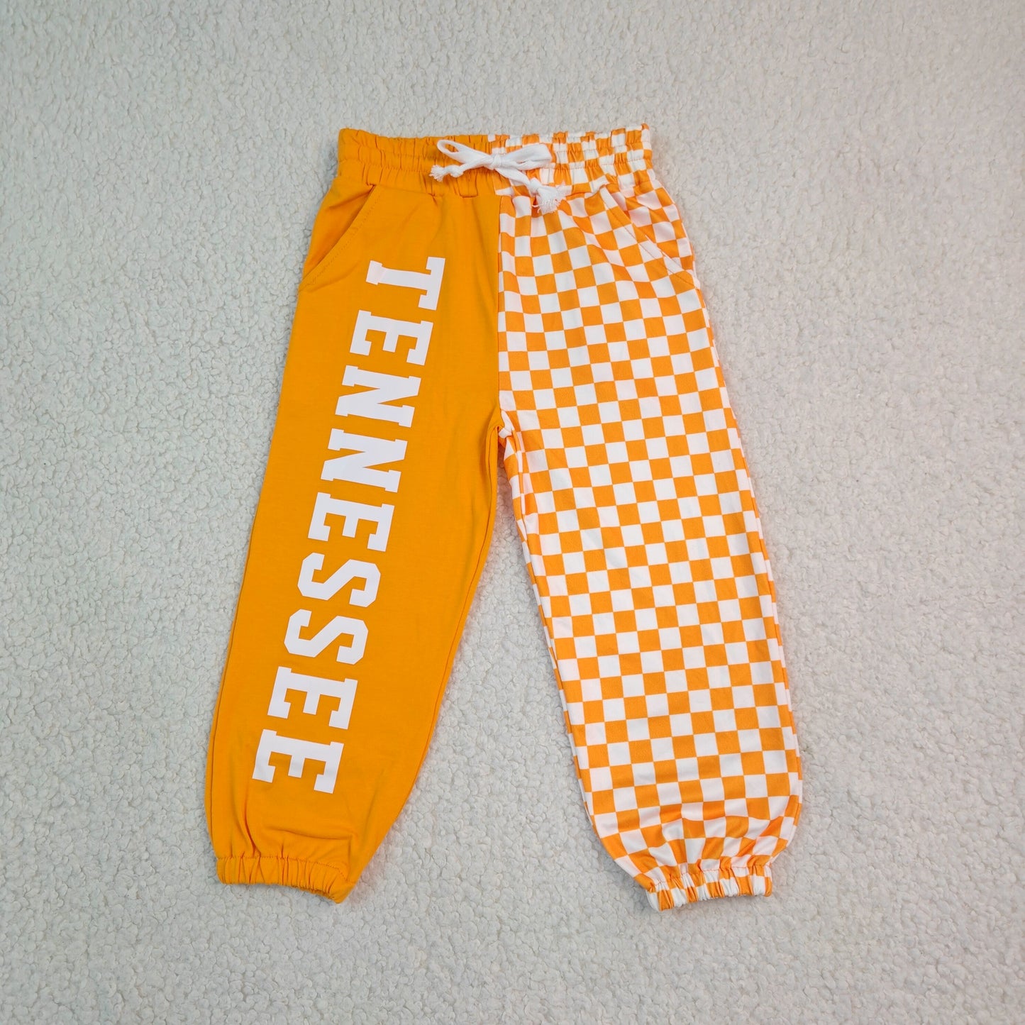 RTS NO MOQ （In stock）milk silk P1058 Baby Girls Orange Check Team Pocket Jogger Pant