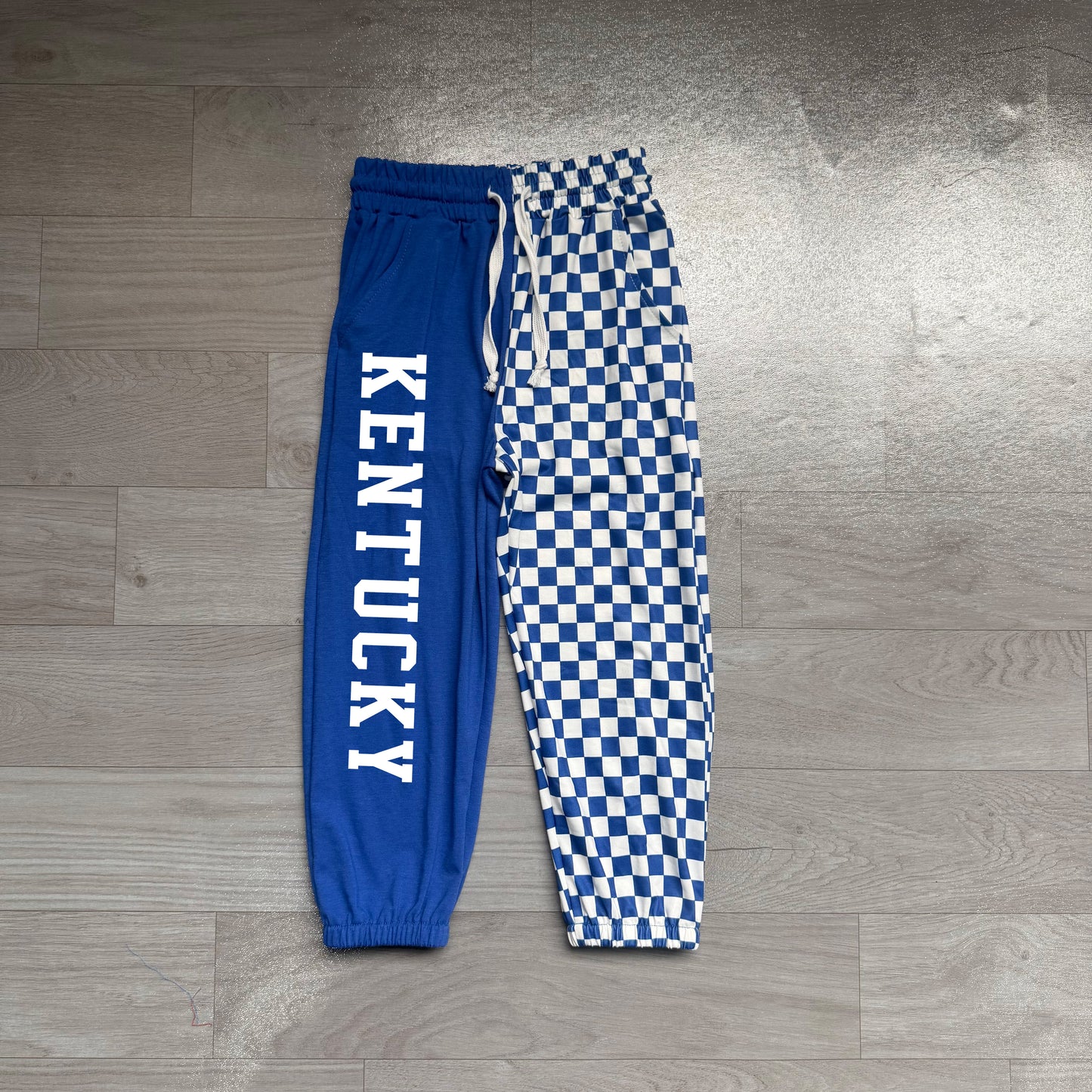 P1059 Sample No Moq  Baby Boys Hot Blue Checked Team Print Pocket Jogger Pants Bottom