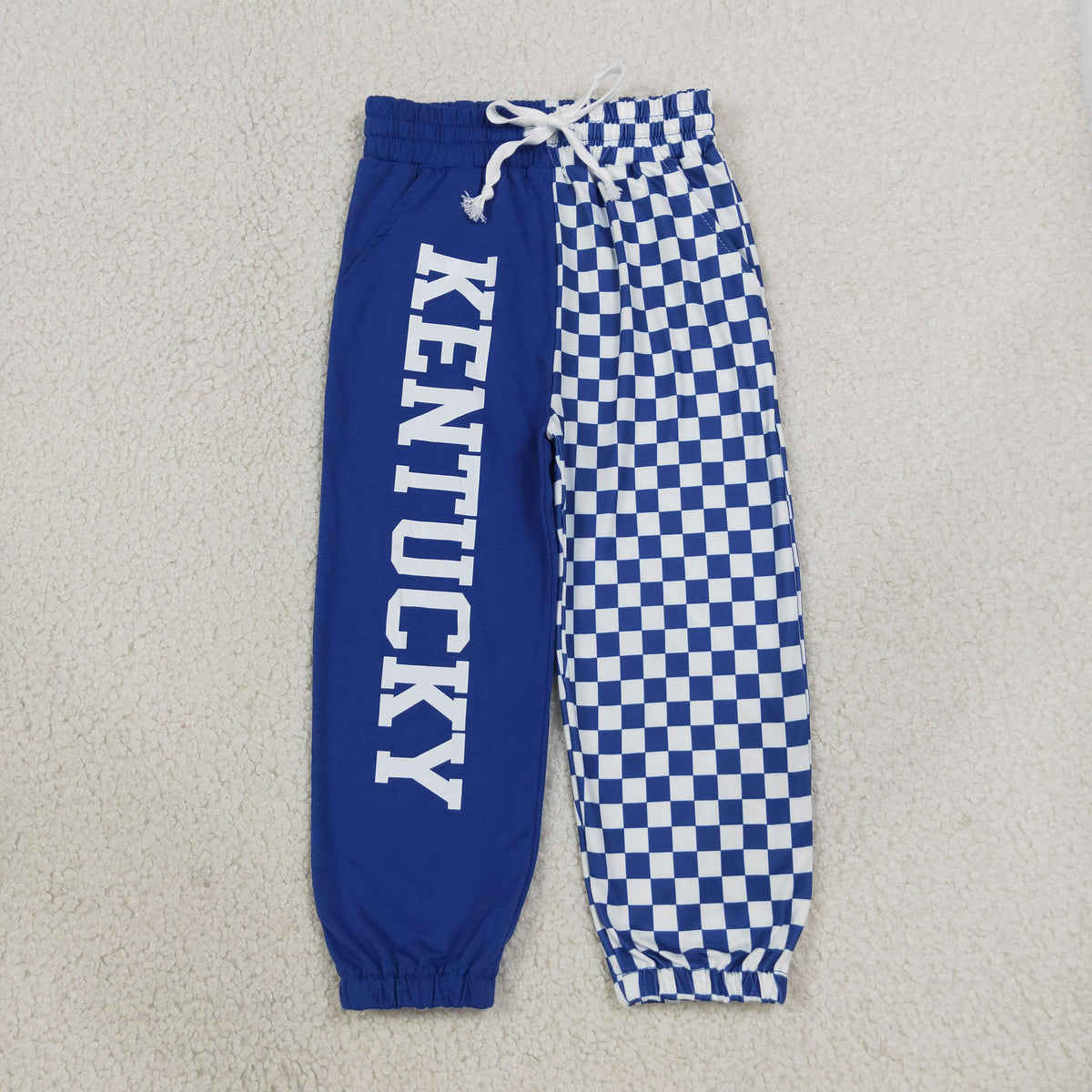 RTS NO MOQ （In stock）milk silk P1059 Baby Boys Hot Blue Checked Team Print Pocket Jogger Pants Bottom