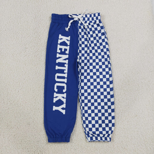 RTS NO MOQ （In stock）milk silk P1059 Baby Boys Hot Blue Checked Team Print Pocket Jogger Pants Bottom