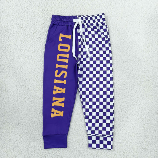 RTS NO MOQ （In stock）milk silk P1061 Baby Boys Purple Checked Team Pockets Joggers Bottom Casual Daily Wear