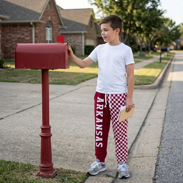 RTS NO MOQ （In stock）milk silk P1062 Baby Boys Red Checked Team Pockets Joggers Bottom Casual Daily Wear