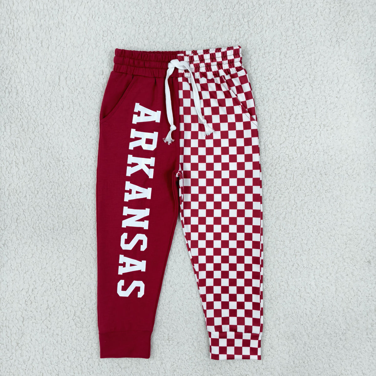 RTS NO MOQ （In stock）milk silk P1062 Baby Boys Red Checked Team Pockets Joggers Bottom Casual Daily Wear