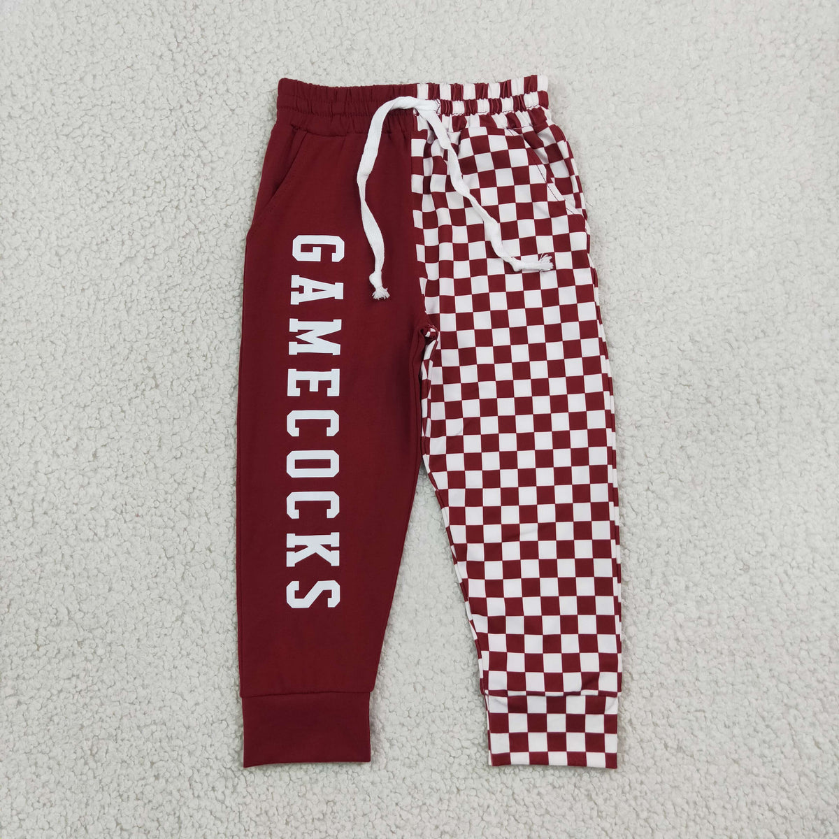 RTS NO MOQ （In stock）milk silk P1064 Baby Boys Red Checked Team Pockets Jogger Pants Bottom