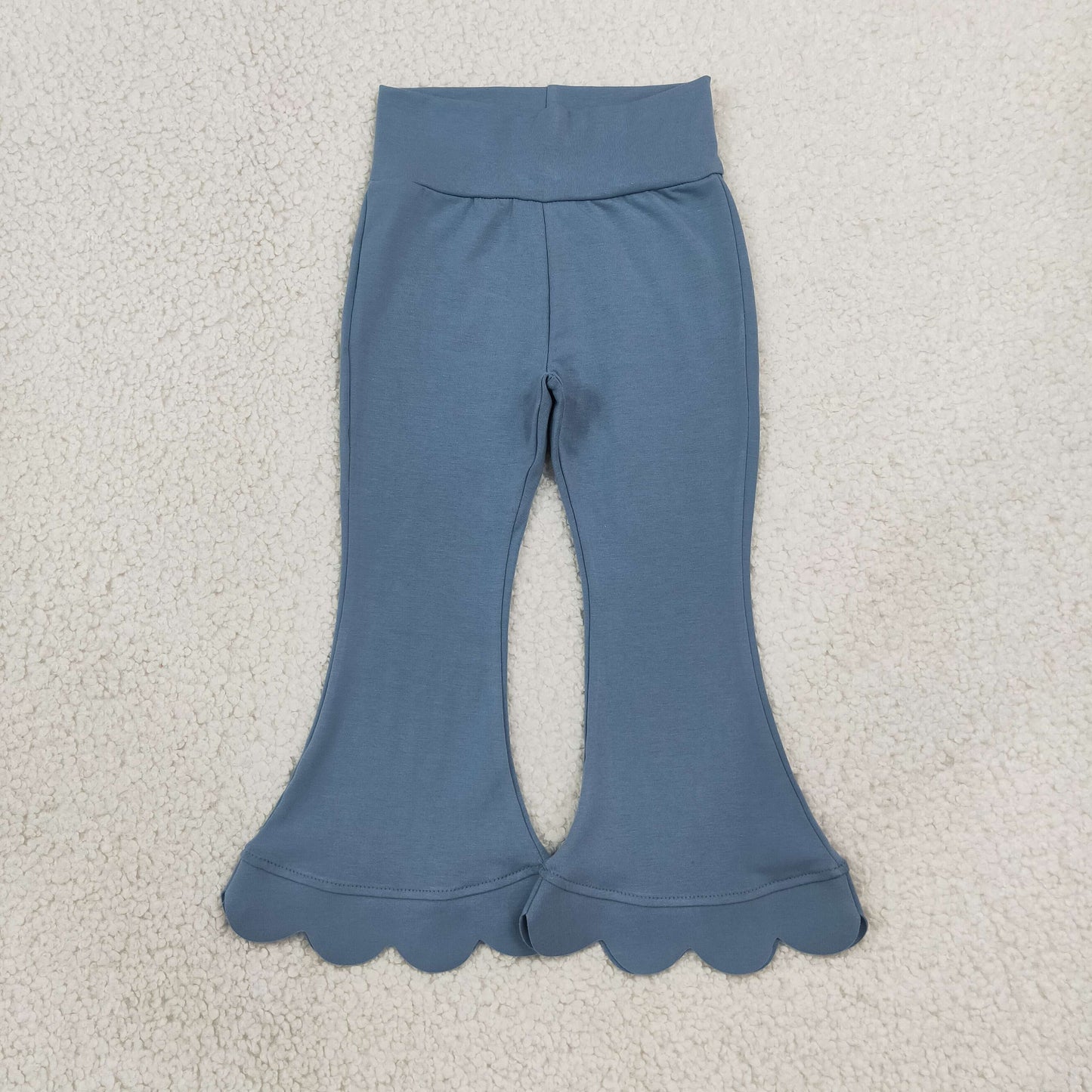 GSPO2339（GT1769+P1077）RTS NO MOQ （In stock）cotton Baby Girls Blue Short Sleeve Shirts Top Flare Pant Scallop Sets