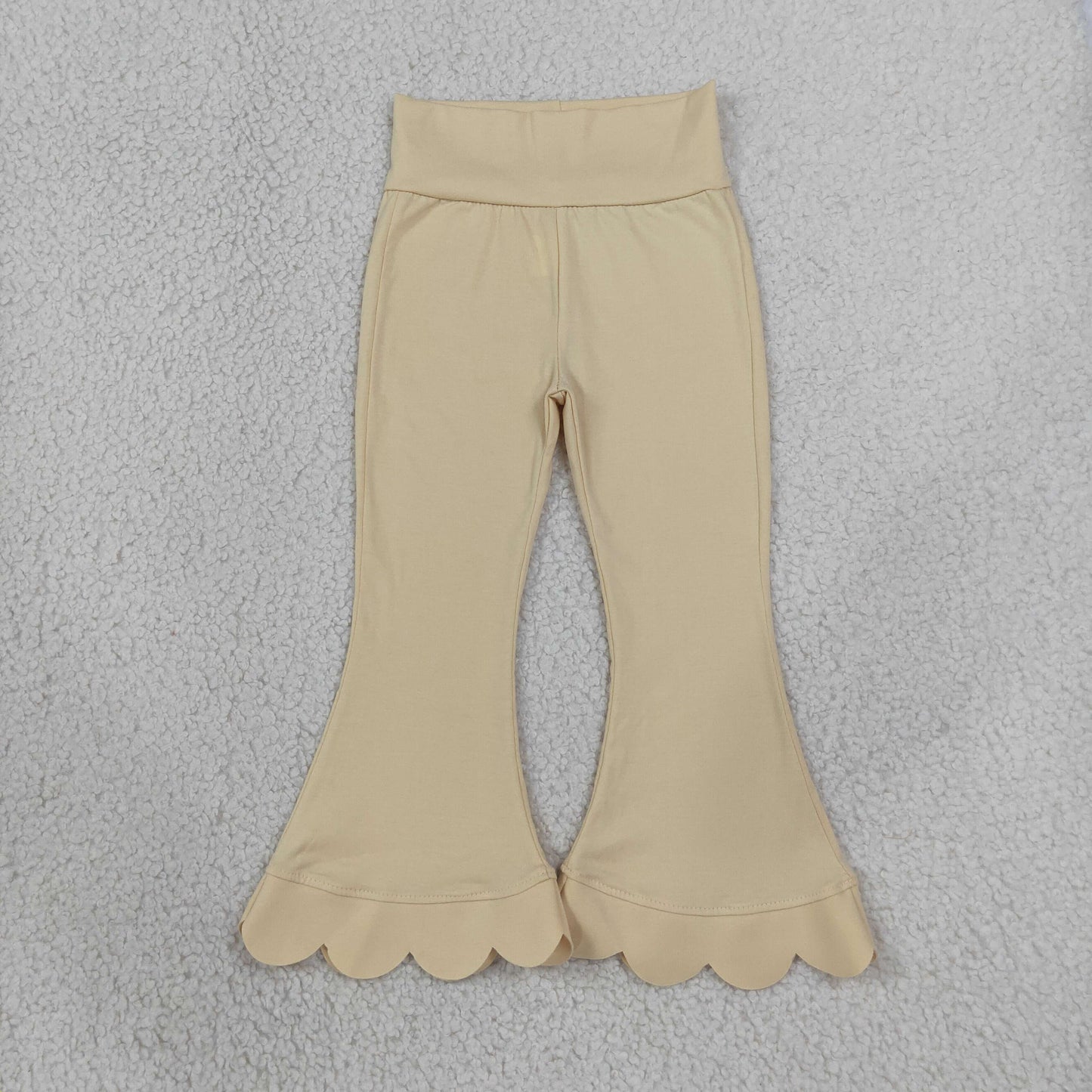 RTS NO MOQ （In stock）cotton P1078 Baby Girls Cream Scallop Bell Bottom Pants Spring Fall Casual Trousers Bottom