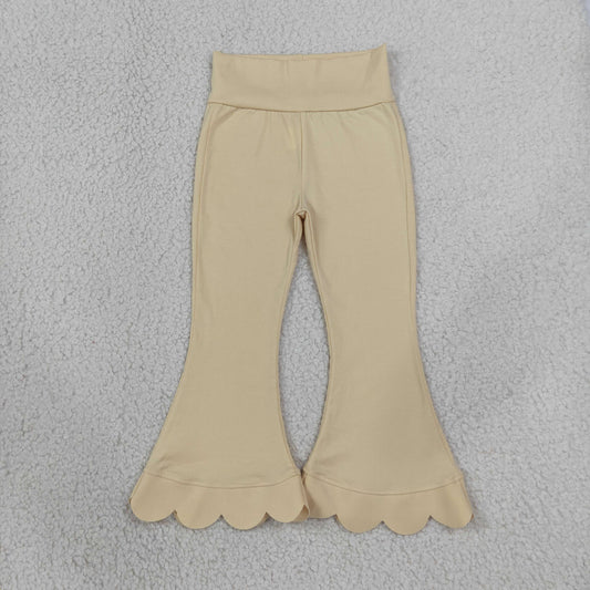 RTS NO MOQ （In stock）cotton P1078 Baby Girls Cream Scallop Bell Bottom Pants Spring Fall Casual Trousers Bottom