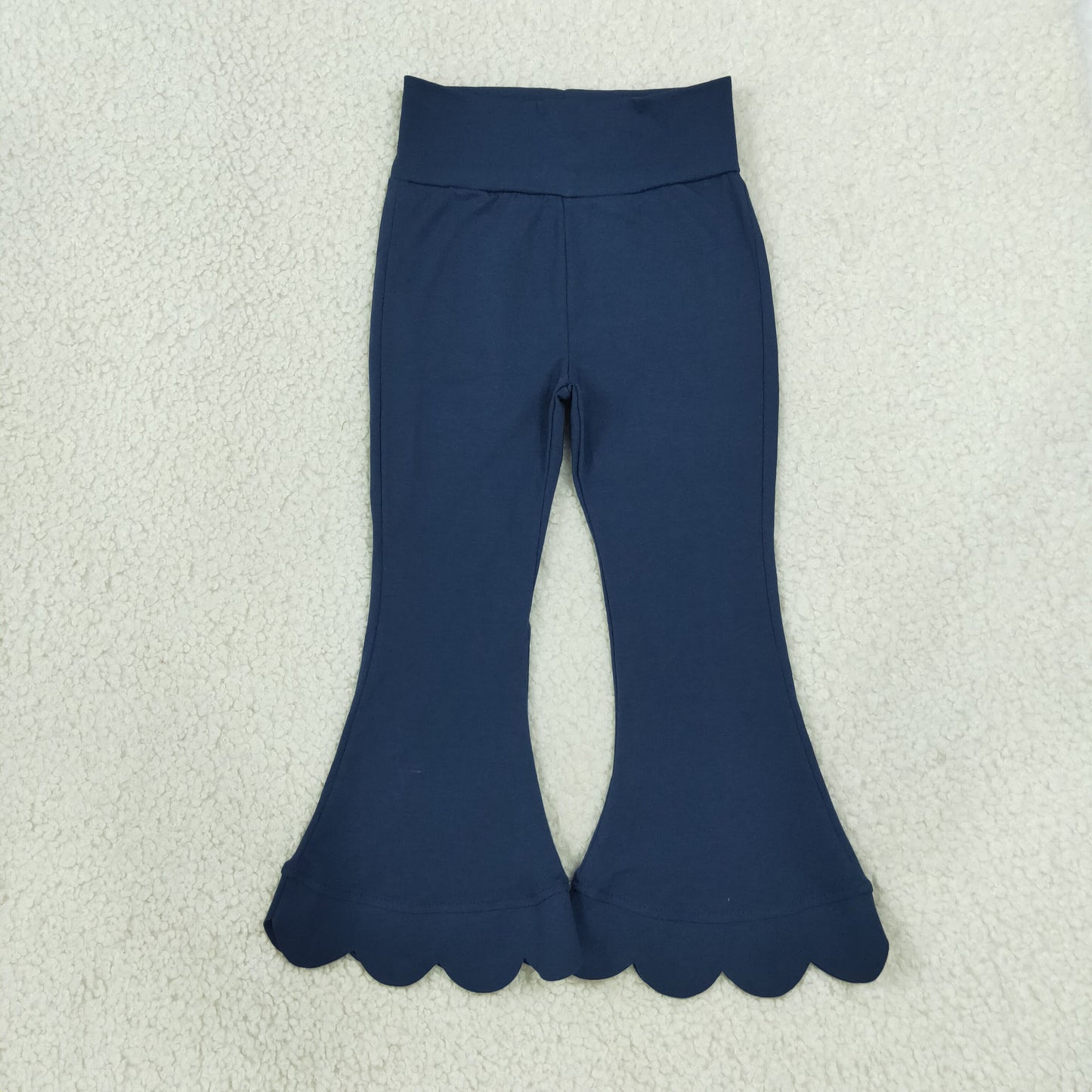 RTS NO MOQ （In stock）cotton P1081 Baby Girls Navy Blue Scallop Bell Bottom Pants Spring Fall Casual Trousers Bottom