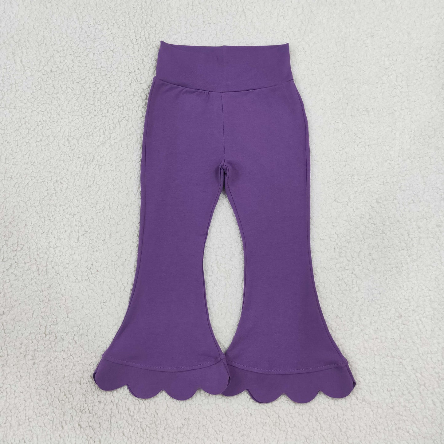 RTS NO MOQ （In stock）cotton P1084 Baby Girls Purple Scallop Bell Bottom Pants Spring Fall Casual Trousers Bottom