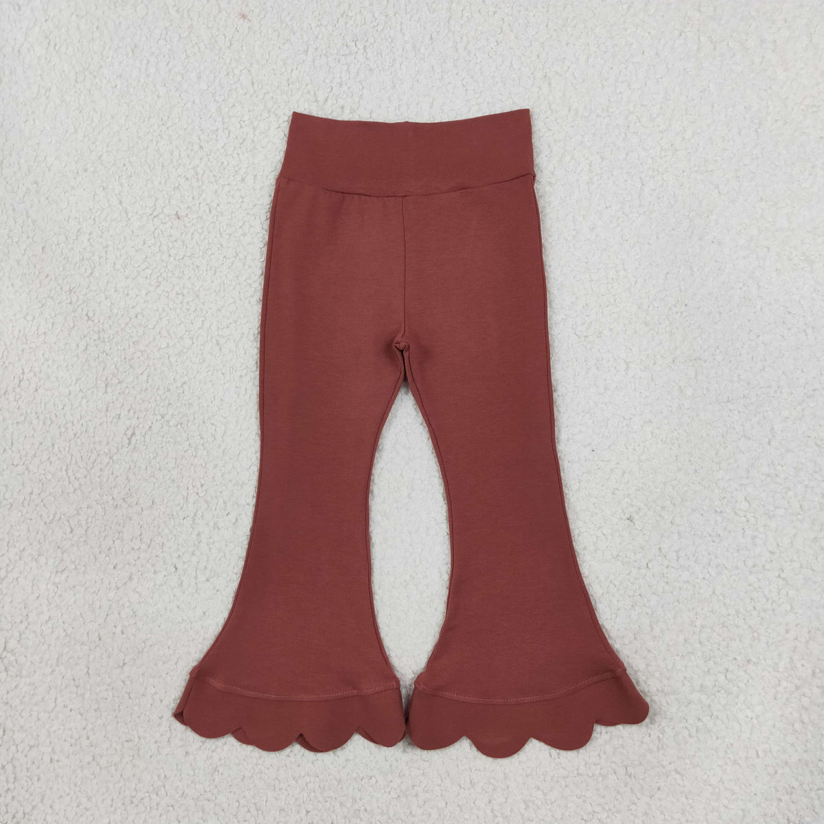 RTS NO MOQ （In stock）cotton P1085 Baby Girls Brown Scallop Flare Pants Bottom