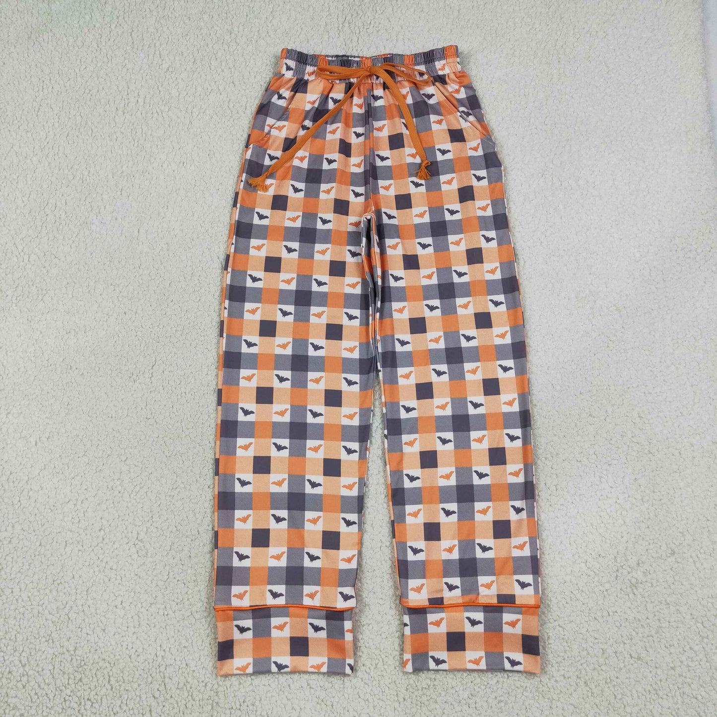 RTS NO MOQ （In stock）milk silk P1095 Adult Women Khaki Checked Bats Halloweens Pants Bottom